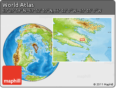 Physical Location Map of the Area around 63° 41' 4" N, 66° 13' 29" W