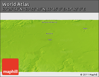 Physical 3D Map of the Area around 63° 41' 4" N, 67° 13' 29" E