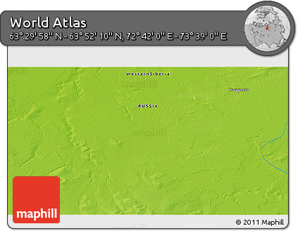 Physical 3D Map of the Area around 63° 41' 4" N, 73° 10' 30" E