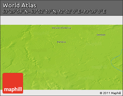 Physical 3D Map of the Area around 63° 41' 4" N, 73° 10' 30" E