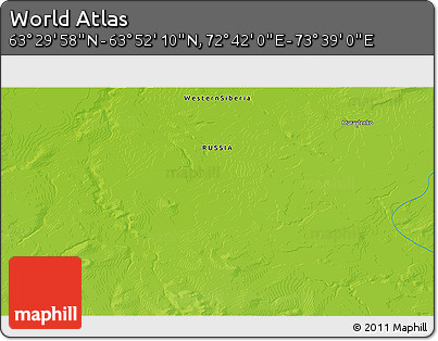 Physical 3D Map of the Area around 63° 41' 4" N, 73° 10' 30" E