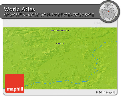Physical 3D Map of the Area around 63° 41' 4" N, 74° 52' 30" E