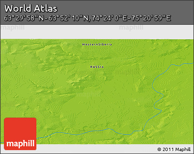 Physical 3D Map of the Area around 63° 41' 4" N, 74° 52' 30" E