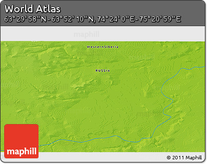 Physical 3D Map of the Area around 63° 41' 4" N, 74° 52' 30" E