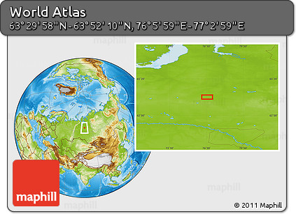 Physical Location Map of the Area around 63° 41' 4" N, 76° 34' 29" E