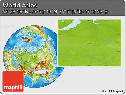 Physical Location Map of the Area around 63° 41' 4" N, 76° 34' 29" E