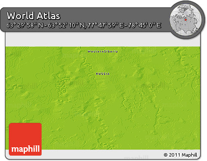Physical 3D Map of the Area around 63° 41' 4" N, 78° 16' 30" E