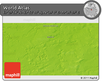 Physical 3D Map of the Area around 63° 41' 4" N, 79° 7' 30" E