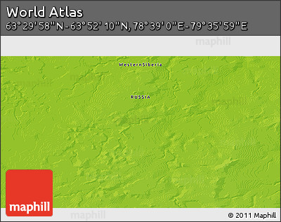 Physical 3D Map of the Area around 63° 41' 4" N, 79° 7' 30" E