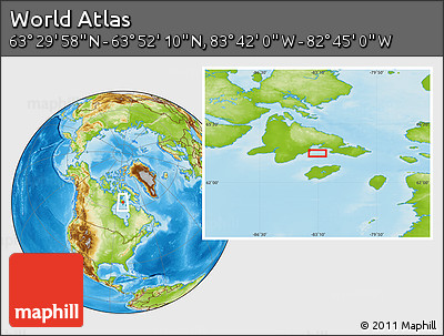 Physical Location Map of the Area around 63° 41' 4" N, 83° 13' 29" W