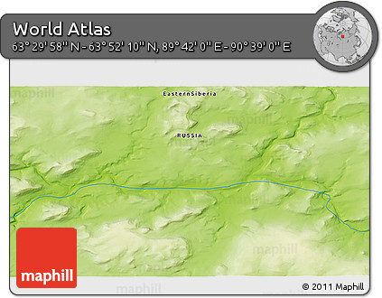 Physical 3D Map of the Area around 63° 41' 4" N, 90° 10' 30" E