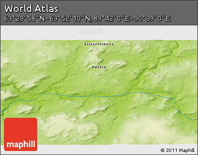 Physical 3D Map of the Area around 63° 41' 4" N, 90° 10' 30" E