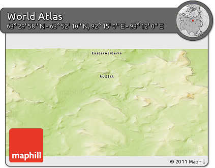 Physical 3D Map of the Area around 63° 41' 4" N, 92° 43' 29" E