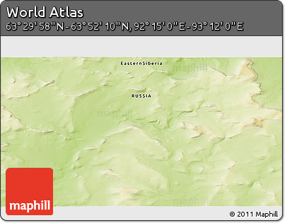 Physical 3D Map of the Area around 63° 41' 4" N, 92° 43' 29" E