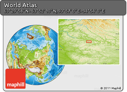 Physical Location Map of the Area around 63° 41' 4" N, 94° 25' 30" E