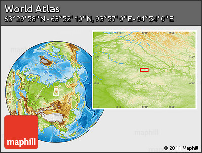 Physical Location Map of the Area around 63° 41' 4" N, 94° 25' 30" E