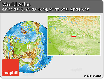 Physical Location Map of the Area around 63° 41' 4" N, 94° 25' 30" E