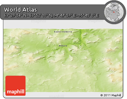 Physical 3D Map of the Area around 63° 41' 4" N, 95° 16' 30" E