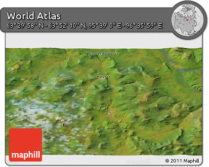 Satellite 3D Map of the Area around 63° 41' 4" N, 96° 7' 30" E
