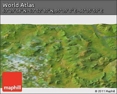 Satellite 3D Map of the Area around 63° 41' 4" N, 96° 7' 30" E