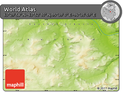 Physical Map of the Area around 63° 41' 4" N, 96° 7' 30" E