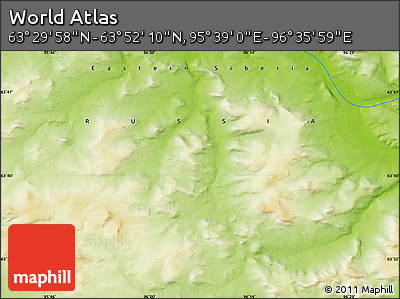 Physical Map of the Area around 63° 41' 4" N, 96° 7' 30" E
