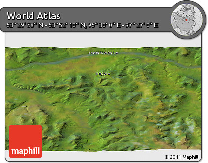 Satellite 3D Map of the Area around 63° 41' 4" N, 96° 58' 29" E