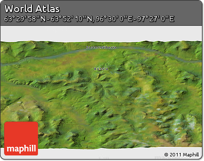 Satellite 3D Map of the Area around 63° 41' 4" N, 96° 58' 29" E