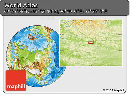 Physical Location Map of the Area around 63° 41' 4" N, 96° 58' 29" E