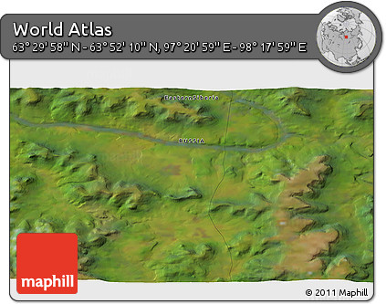 Satellite 3D Map of the Area around 63° 41' 4" N, 97° 49' 29" E