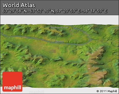 Satellite 3D Map of the Area around 63° 41' 4" N, 97° 49' 29" E
