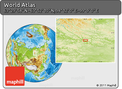 Physical Location Map of the Area around 63° 41' 4" N, 98° 40' 30" E