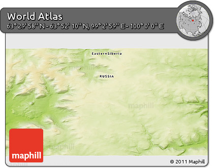 Physical 3D Map of the Area around 63° 41' 4" N, 99° 31' 30" E