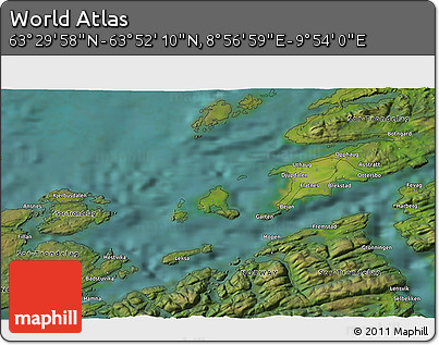 Satellite 3D Map of the Area around 63° 41' 4" N, 9° 25' 30" E