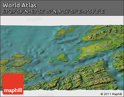 Satellite 3D Map of the Area around 63° 41' 4" N, 9° 25' 30" E