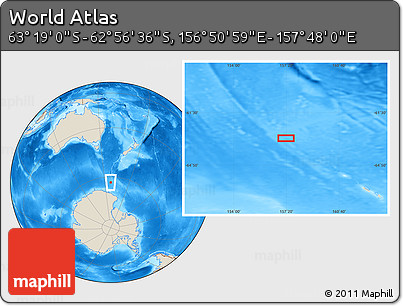 Shaded Relief Location Map of the Area around 63° 7' 48" S, 157° 19' 29" E