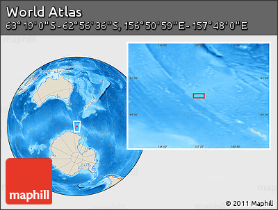 Shaded Relief Location Map of the Area around 63° 7' 48" S, 157° 19' 29" E