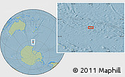 Savanna Style Location Map of the area around 63° 7' 48" S, 168° 22' 30" E, hill shading