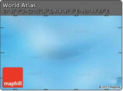 Physical Map of the Area around 63° 7' 48" S, 169° 13' 29" E