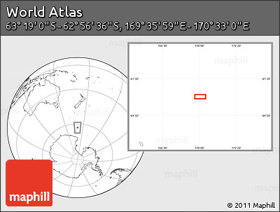 Blank Location Map of the Area around 63° 7' 48" S, 170° 4' 29" E