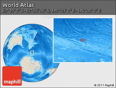 Shaded Relief Location Map of the Area around 63° 7' 48" S, 176° 1' 30" E