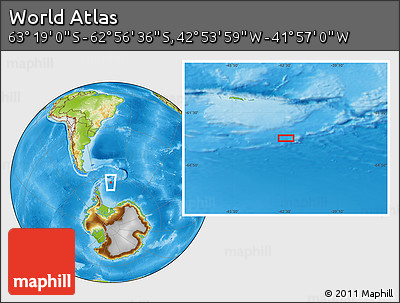Physical Location Map of the Area around 63° 7' 48" S, 42° 25' 29" W
