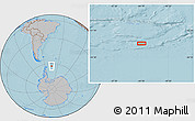 Gray Location Map of the area around 63° 7' 48" S, 44° 7' 30" W, hill shading