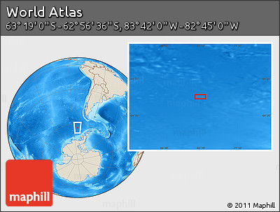 Shaded Relief Location Map of the Area around 63° 7' 48" S, 83° 13' 29" W