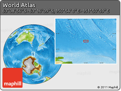 Physical Location Map of the Area around 63° 27' 47" S, 151° 22' 30" E