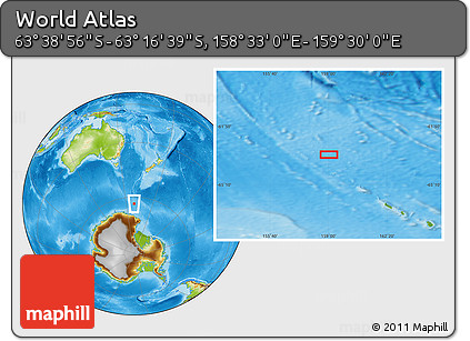 Physical Location Map of the Area around 63° 27' 47" S, 159° 1' 30" E