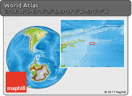 Physical Location Map of the Area around 63° 47' 40" S, 53° 28' 30" W