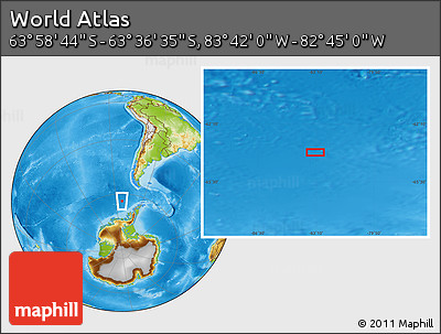Physical Location Map of the Area around 63° 47' 40" S, 83° 13' 29" W
