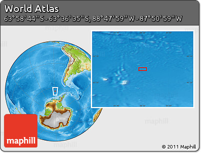 Physical Location Map of the Area around 63° 47' 40" S, 88° 19' 29" W