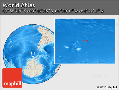 Shaded Relief Location Map of the Area around 63° 47' 40" S, 89° 10' 30" W